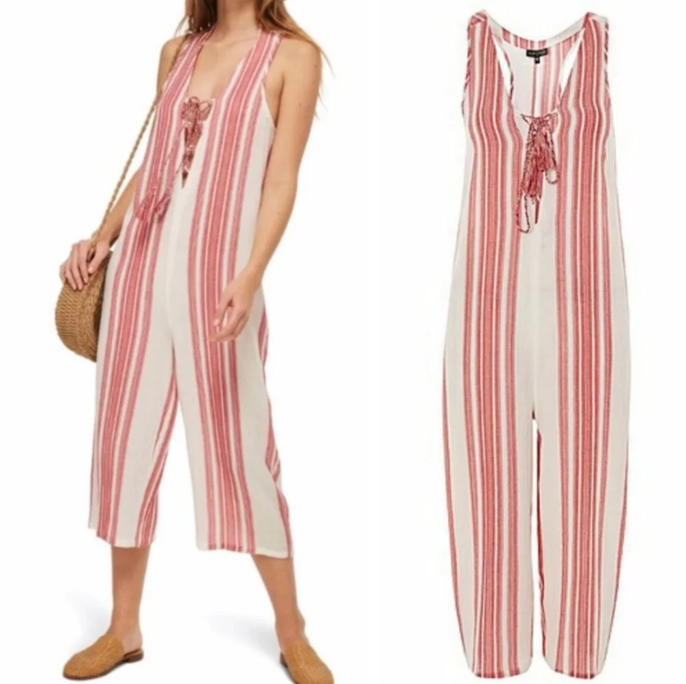 Topshop Stripe Jacquard Jumpsuit Size M